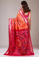 Orange with Red Border Ikkat Saree With Blouse Piece