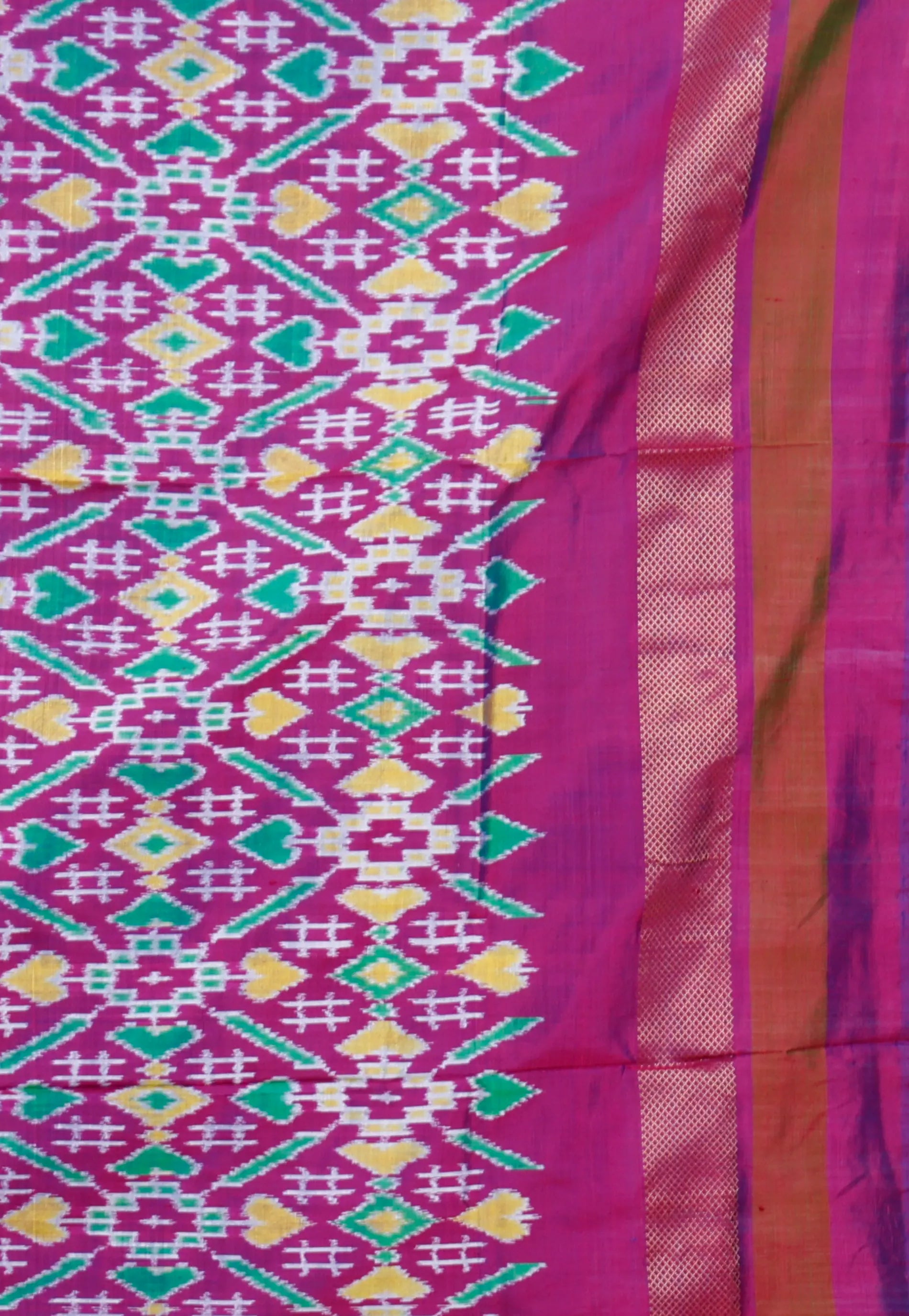 Grey with Ganga-Jamuna Border (Green and Red) Handloom Ikkat Saree With Blouse Piece