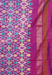 Grey with Ganga-Jamuna Border (Green and Red) Handloom Ikkat Saree With Blouse Piece