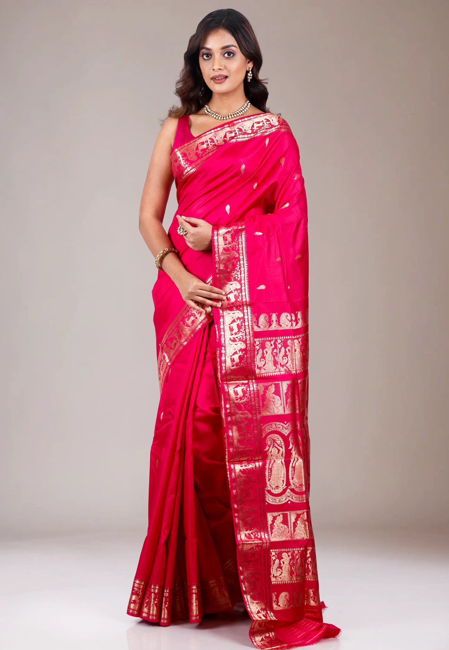 Rani Baluchari Pure Silk Saree with Blouse Piece