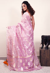 Mauve Kora Silk Saree With Blouse Piece