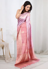 Dual Colour of Mauve & Light Pink Pure Tussar Silk with Blouse Piece - Adi Akshoy & Co
