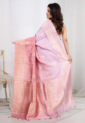 Dual Colour of Mauve & Light Pink Pure Tussar Silk with Blouse Piece - Adi Akshoy & Co
