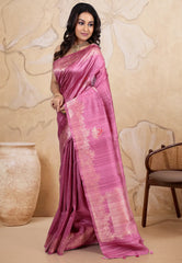 Rani Pink Pure Tussar Silk with Blouse Piece - Adi Akshoy & Co.