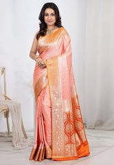 Light Pink Pastel Banarasi Silk Saree With Blouse Piece - Adi Akshoy & Co