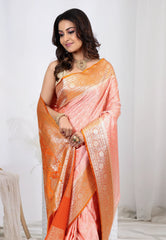 Light Pink Pastel Banarasi Silk Saree With Blouse Piece - Adi Akshoy & Co