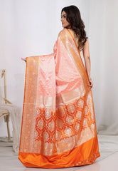 Light Pink Pastel Banarasi Silk Saree With Blouse Piece - Adi Akshoy & Co