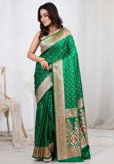 Bottle Green Wedding Banarasi Silk Saree with Blouse Piece - Adi Akshoy & Co
