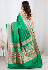 Bottle Green Wedding Banarasi Silk Saree with Blouse Piece - Adi Akshoy & Co