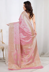 Onion Pink Pastel Banarasi Silk Saree With Blouse Piece - Adi Akshoy & Co