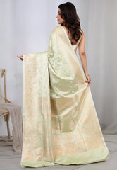 Pastel Green Banarasi Saree With Blouse Piece  - Adi Akshoy & co.