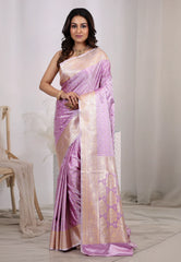 Light Purple Pastel Banarasi Saree With Blouse Piece - Adi Akshoy & co.