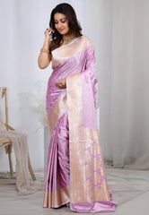 Light Purple Pastel Banarasi Saree With Blouse Piece - Adi Akshoy & co.