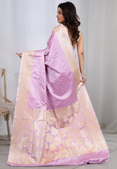 Light Purple Pastel Banarasi Saree With Blouse Piece - Adi Akshoy & co.