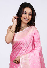Pastel Pink Banarasi Saree With Blouse Piece - Adi Akshoy & co.