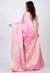 Pastel Pink Banarasi Saree With Blouse Piece - Adi Akshoy & co.