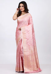 Pastel Pink Banarasi Saree With Blouse Piece - Adi Akshoy & co.