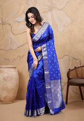 Royal Blue Pure Katan Silk Saree With Blouse Piece - Adi Akshoy & co.