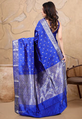 Royal Blue Pure Katan Silk Saree With Blouse Piece - Adi Akshoy & co.