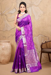 Purple Pure Katan Silk Saree with Blouse Piece - Adi Akshoy & co.