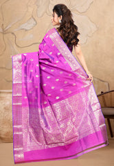 Cross Colour of Magenta & Purple Pure Katan Silk Saree with Blouse Piece - Adi Akshoy & co.