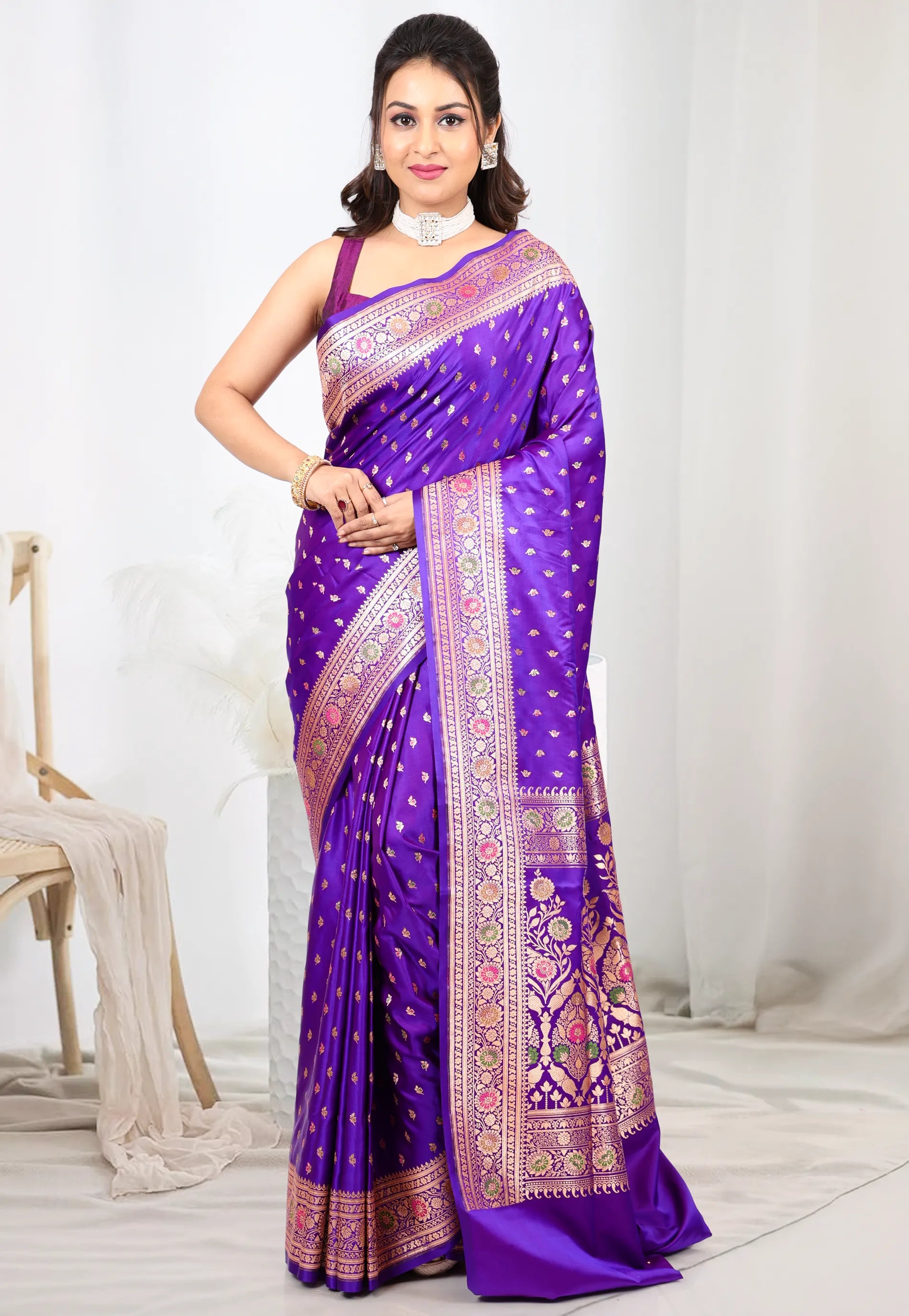 Purple Wedding Banarasi Silk Saree with Blouse Piece - Adi Akshoy & co.