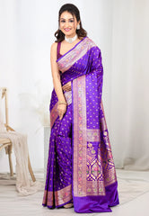 Purple Wedding Banarasi Silk Saree with Blouse Piece - Adi Akshoy & co.