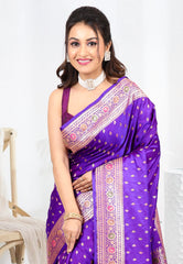 Purple Wedding Banarasi Silk Saree with Blouse Piece - Adi Akshoy & co.