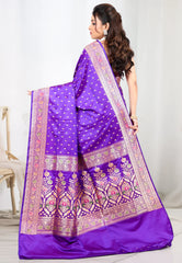 Purple Wedding Banarasi Silk Saree with Blouse Piece - Adi Akshoy & co.