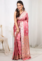 Onion Pink Mashru Silk Saree with Blouse Piece - Adi Akshoy & co.