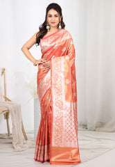 Coral Peach Tissue Silk Saree with Blouse Piece