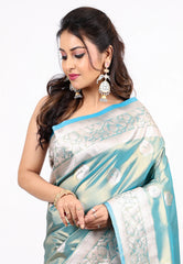 Feroza Blue Tissue Silk Saree with Blouse Piece - Adi Akshoy & co.