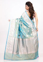 Feroza Blue Tissue Silk Saree with Blouse Piece - Adi Akshoy & co.