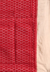 Off White base Ganga Jamuna Border (Red and Black) Ikkat Saree With Blouse Piece