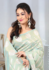 Sky Blue Tissue Silk Saree with Blouse Piece - Adi Akshoy & co.