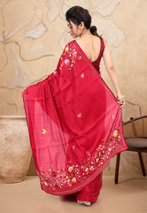 Red Kantha Saree With Blouse Piece - Adi Akshoy & co.