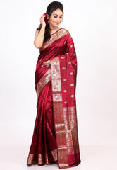 Maroon Pure Katan Silk Saree with Blouse Piece - Adi Akshoy & co.