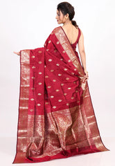 Maroon Pure Katan Silk Saree with Blouse Piece - Adi Akshoy & co.