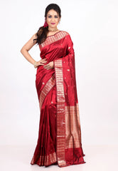 Maroon Pure Katan Silk Saree with Blouse Piece - Adi Akshoy & co.