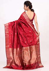 Maroon Pure Katan Silk Saree with Blouse Piece - Adi Akshoy & co.