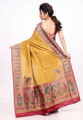 Mustard Yellow Kani Silk Saree with Blouse Piece - Adi Akshoy & co.