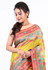 Mustard Yellow Kani Silk Saree with Blouse Piece- Adi Akshoy & co.