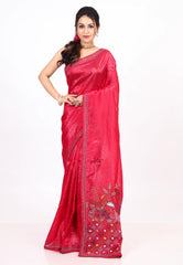 Rani Crush Tissue Kantha Saree With Blouse Piece - Adi Akshoy & co.