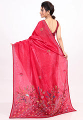 Rani Crush Tissue Kantha Saree With Blouse Piece - Adi Akshoy & co.