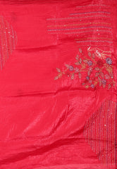 Rani Crush Tissue Kantha Saree With Blouse Piece - Adi Akshoy & co.