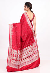 Red Mashru Silk Saree with Blouse Piece - Adi Akshoy & co.