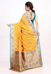 Mustard Yellow Kani Silk Saree with Blouse Piece - Adi Akshoy & co.