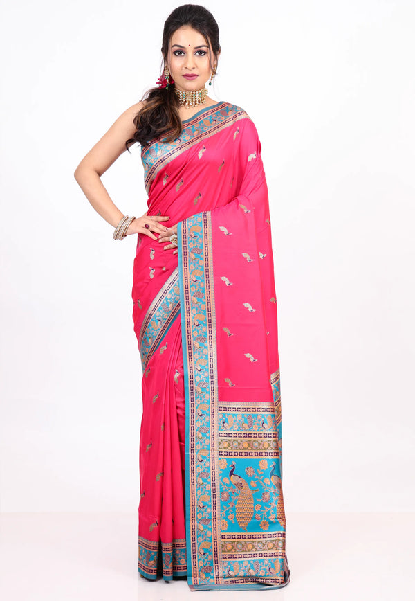 Rani Pink Kani Silk Saree with Blouse Piece - Adi Akshoy & co.