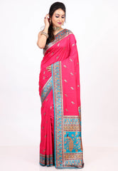 Rani Pink Kani Silk Saree with Blouse Piece - Adi Akshoy & co.