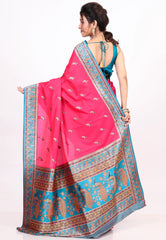 Rani Pink Kani Silk Saree with Blouse Piece - Adi Akshoy & co.